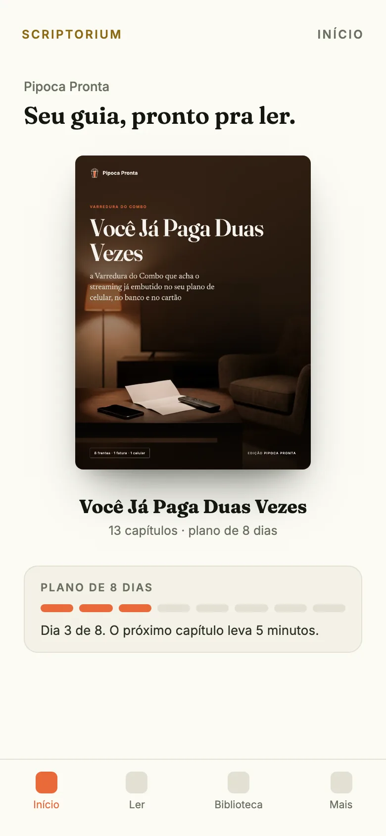O guia Você Já Paga Duas Vezes aberto no app
